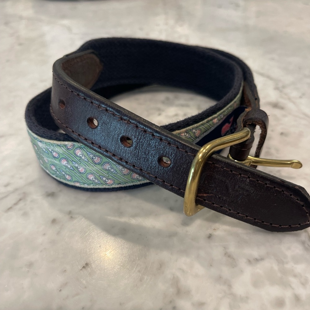 Vineyard Vines Leather & Navy Blue Canvas & Green Cloth Lacrosse Belt 28”